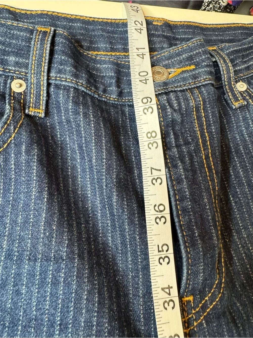 Levi’s 505 Pinstripe Straight Leg Jeans Women’s W32 L30 Blue Denim